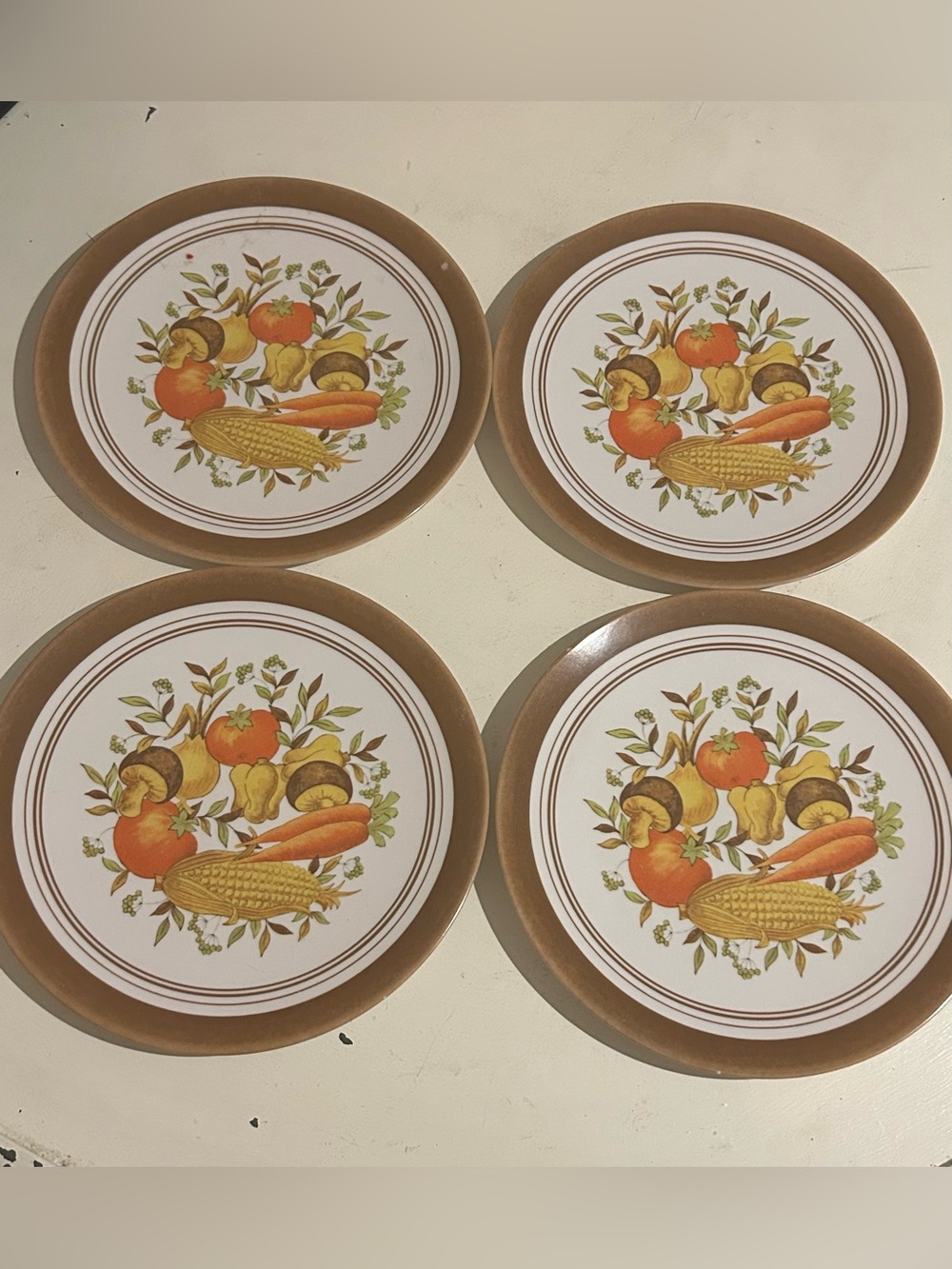 Vtg Melamine Harvest Vegetables Plates